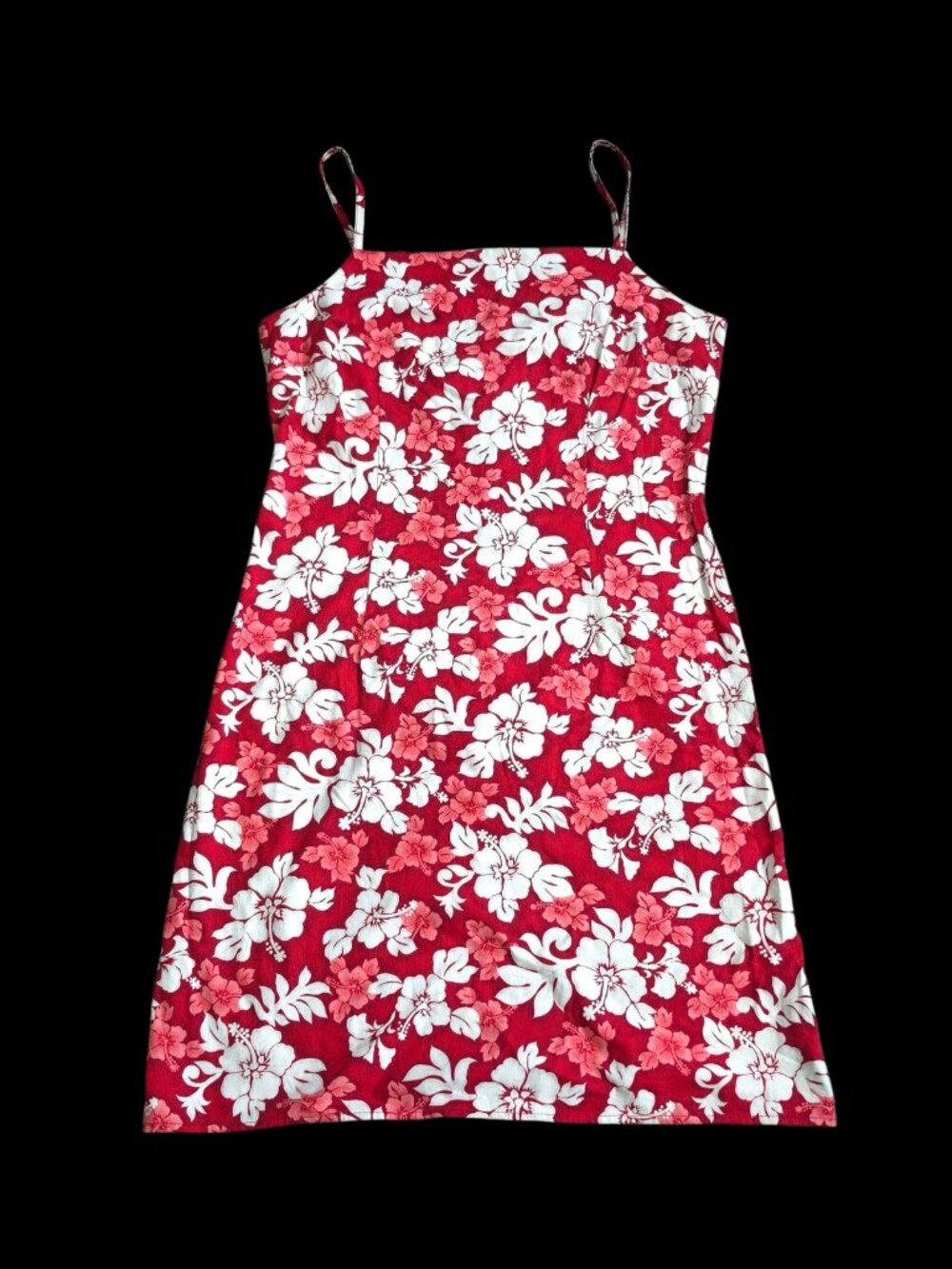 Mariposa Red and White Hibiscus Floral Hawaiian Print Dress Womens Medium EUC